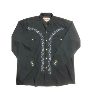 Tejas Autentica Vaquera Mens Black Western Horseshoe Embroidered Shirt Size 42